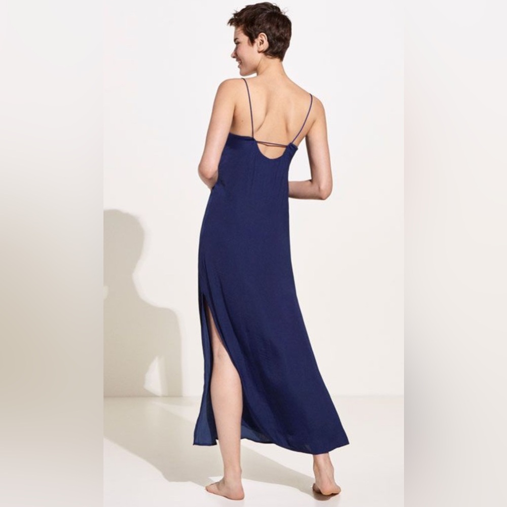 Oysho Blue Slinky Maxi Blue Dress Sz Small Club Going Out Beach *flaw-tiny hole